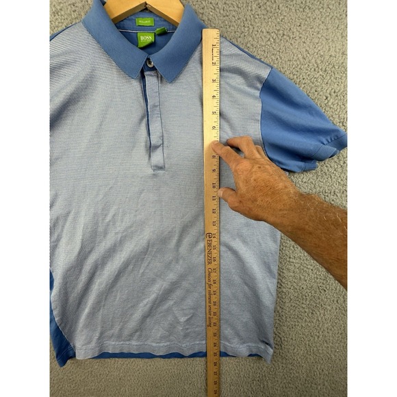 Hugo Boss Polo Shirt Mens Medium Regular Fit Blue Check Short Sleeve Golf Shirt - Picture 10 of 11